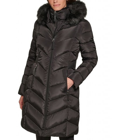 Women's Faux-Fur-Trim-Hooded Puffer Coat Black $68.40 Coats