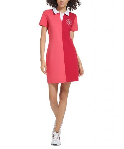 Women's Fitted Short-Sleeve Colorblocked Polo Dress Ruby Glow Combo $22.26 Dresses