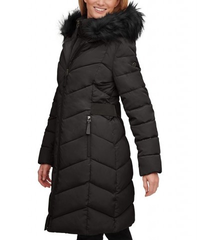 Women's Faux-Fur-Trim-Hooded Puffer Coat Black $68.40 Coats