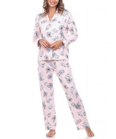 Women's Long Sleeve Floral Pajama Set 2-Piece Pink $21.32 Sleepwear