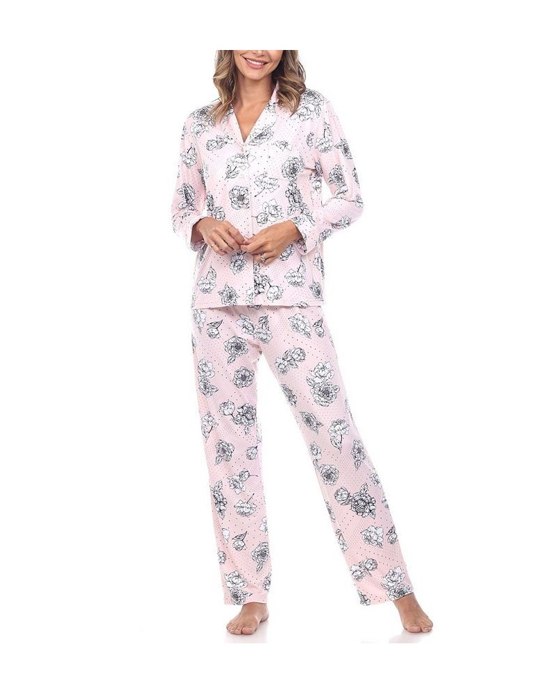 Women's Long Sleeve Floral Pajama Set 2-Piece Pink $21.32 Sleepwear