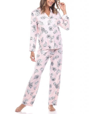 Women's Long Sleeve Floral Pajama Set 2-Piece Pink $21.32 Sleepwear