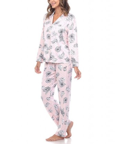 Women's Long Sleeve Floral Pajama Set 2-Piece Pink $21.32 Sleepwear