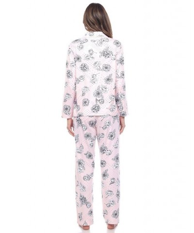 Women's Long Sleeve Floral Pajama Set 2-Piece Pink $21.32 Sleepwear