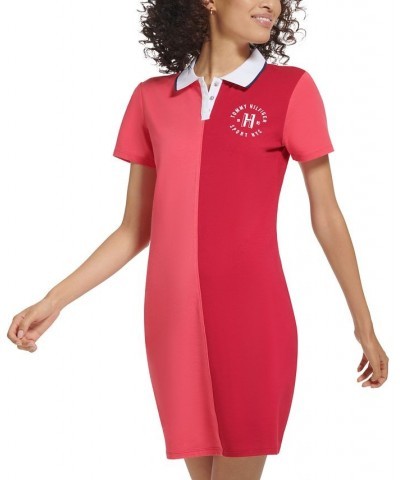 Women's Fitted Short-Sleeve Colorblocked Polo Dress Ruby Glow Combo $22.26 Dresses