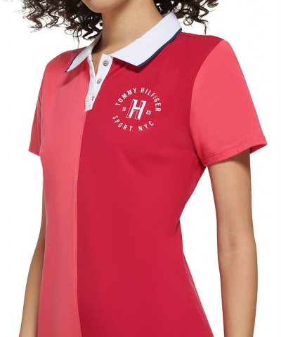 Women's Fitted Short-Sleeve Colorblocked Polo Dress Ruby Glow Combo $22.26 Dresses