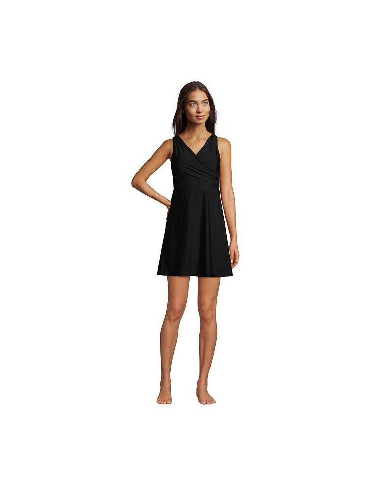 Women's Tummy Control Surplice Wrap Swim Dress One Piece Swimsuit Black $49.93 Swimsuits