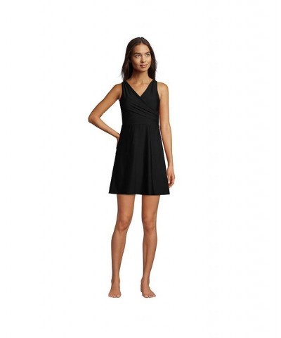 Women's Tummy Control Surplice Wrap Swim Dress One Piece Swimsuit Black $49.93 Swimsuits