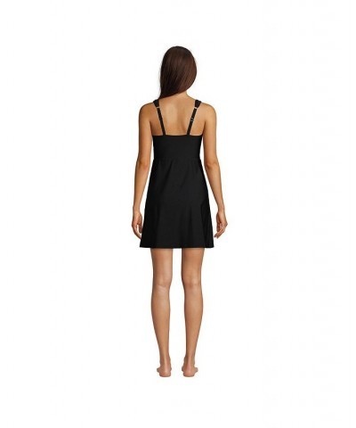 Women's Tummy Control Surplice Wrap Swim Dress One Piece Swimsuit Black $49.93 Swimsuits