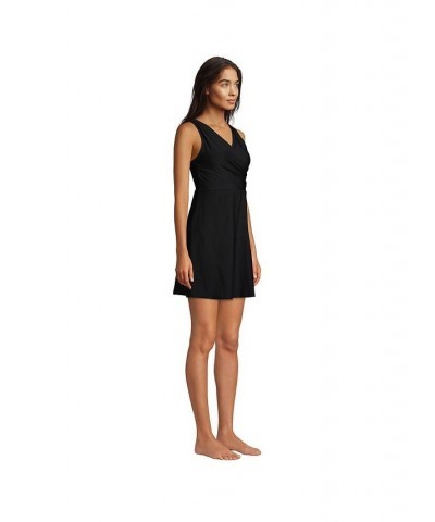 Women's Tummy Control Surplice Wrap Swim Dress One Piece Swimsuit Black $49.93 Swimsuits