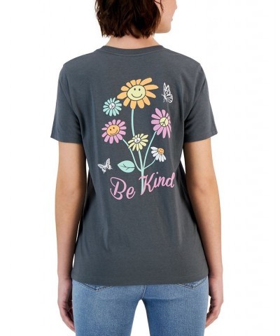 Juniors' Floral-Graphic Be Kind Back T-Shirt Turbulence $11.20 Tops