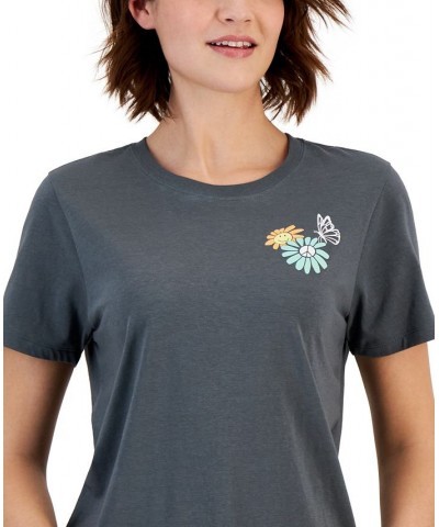 Juniors' Floral-Graphic Be Kind Back T-Shirt Turbulence $11.20 Tops