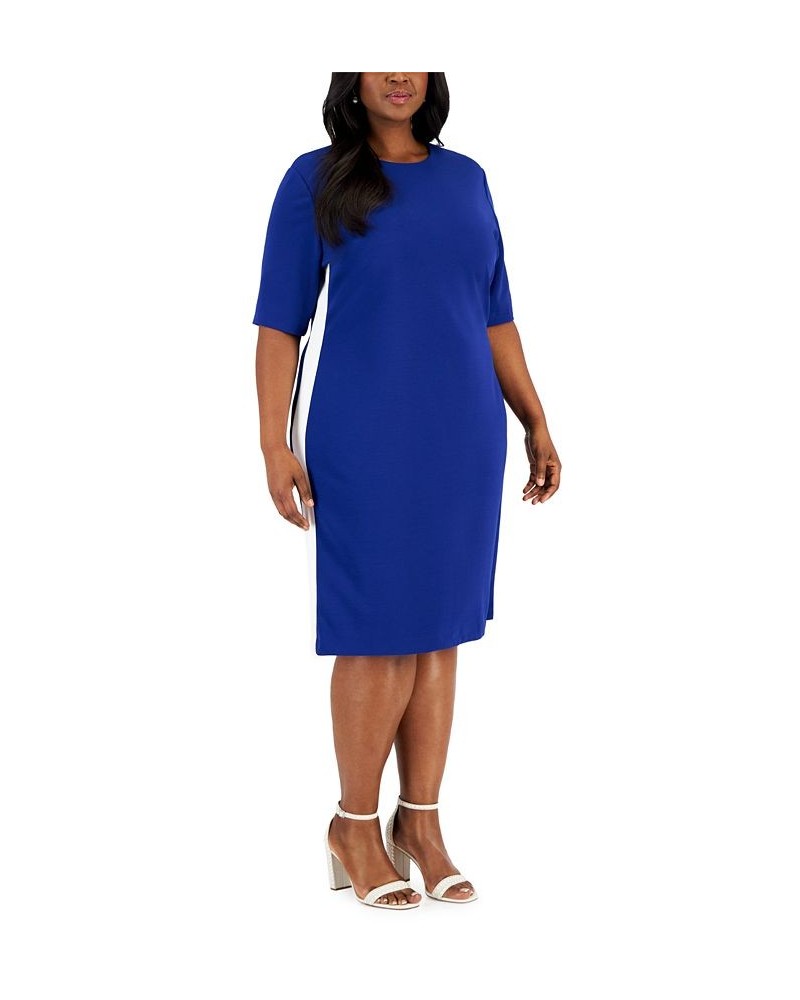 Women's Ellen Crewneck Side-Stripe Shift Dress Royal Blue/White $29.22 Dresses