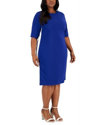 Women's Ellen Crewneck Side-Stripe Shift Dress Royal Blue/White $29.22 Dresses