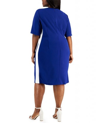 Women's Ellen Crewneck Side-Stripe Shift Dress Royal Blue/White $29.22 Dresses