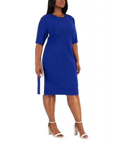 Women's Ellen Crewneck Side-Stripe Shift Dress Royal Blue/White $29.22 Dresses