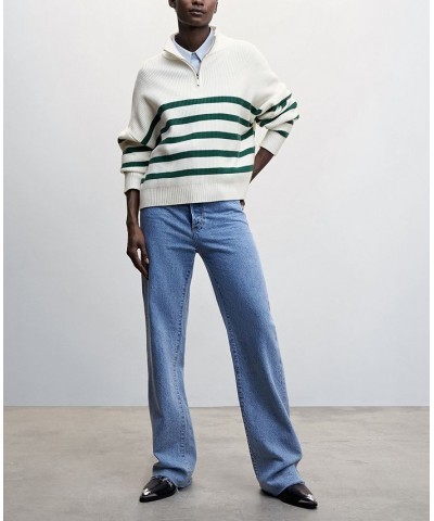 Women's Striped Zipper Sweater Green $30.80 Sweaters