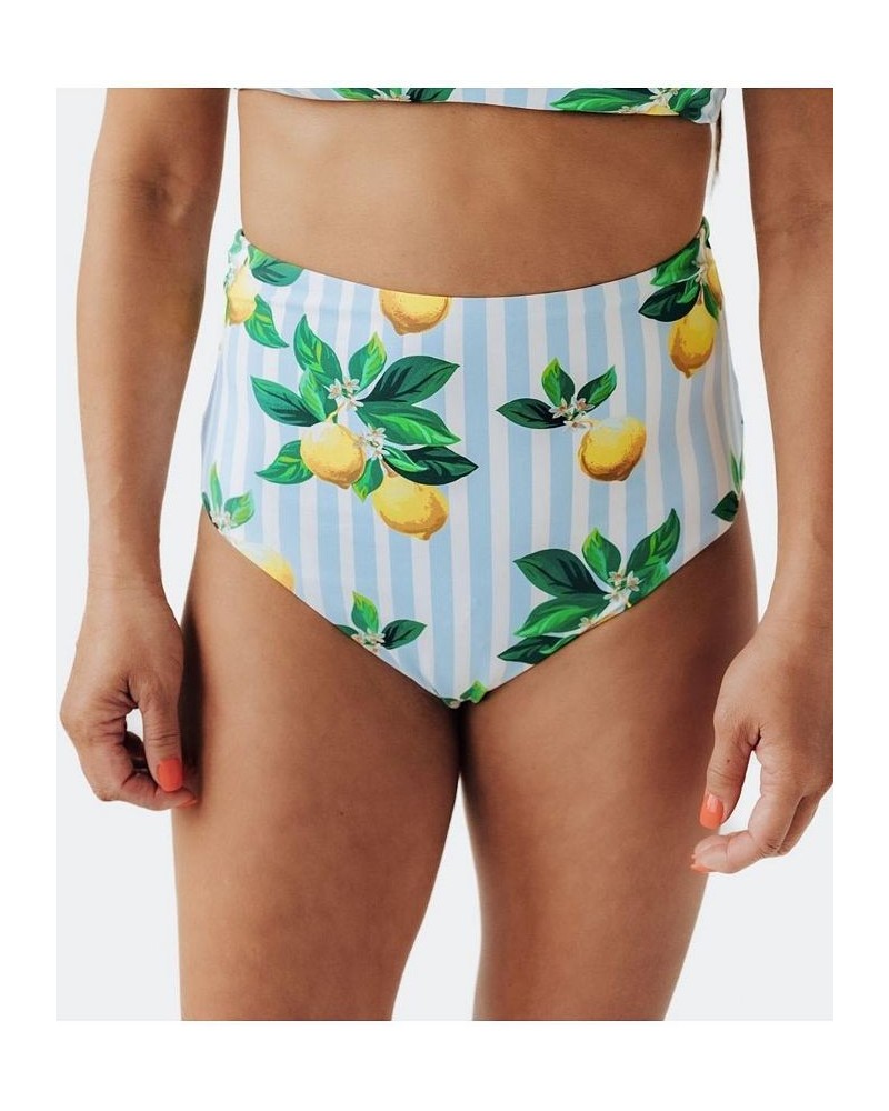 Women's Amalfi Coast Lemon High Rise Bikini Bottom Blue and white stripe lemons $22.95 Swimsuits