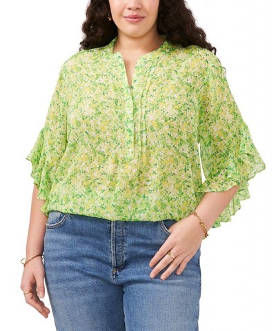 Plus Size Floral-Print Ruffle-Sleeve Top Bright Emerald $52.47 Tops