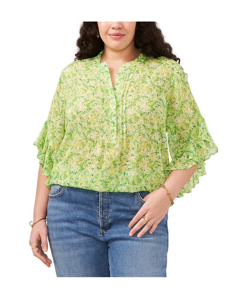 Plus Size Floral-Print Ruffle-Sleeve Top Bright Emerald $52.47 Tops