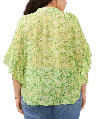 Plus Size Floral-Print Ruffle-Sleeve Top Bright Emerald $52.47 Tops