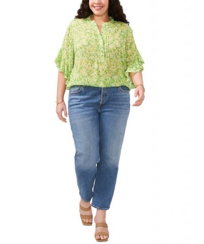 Plus Size Floral-Print Ruffle-Sleeve Top Bright Emerald $52.47 Tops