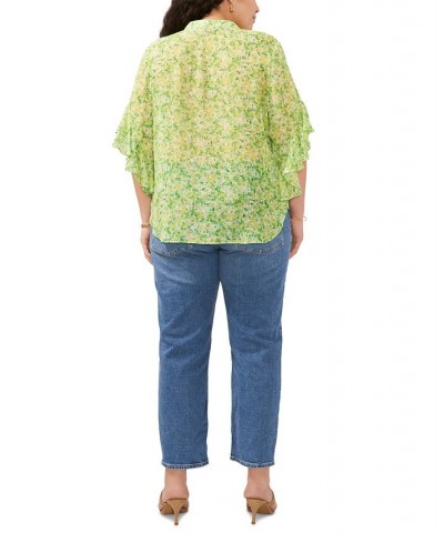 Plus Size Floral-Print Ruffle-Sleeve Top Bright Emerald $52.47 Tops