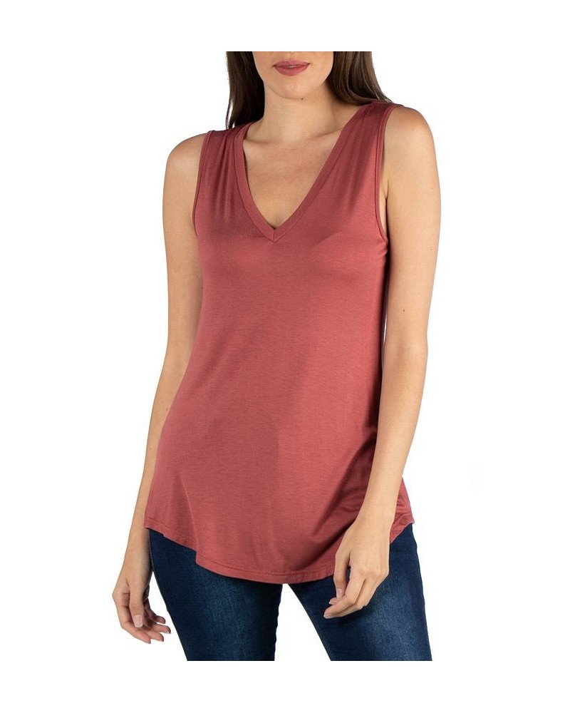 V-Neck Tunic Tank Top with Round Hemline Brown $13.12 Tops