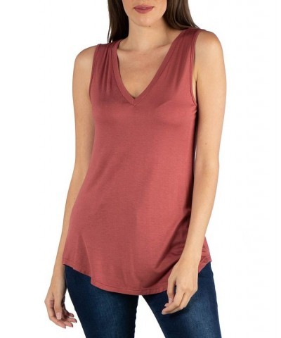 V-Neck Tunic Tank Top with Round Hemline Brown $13.12 Tops