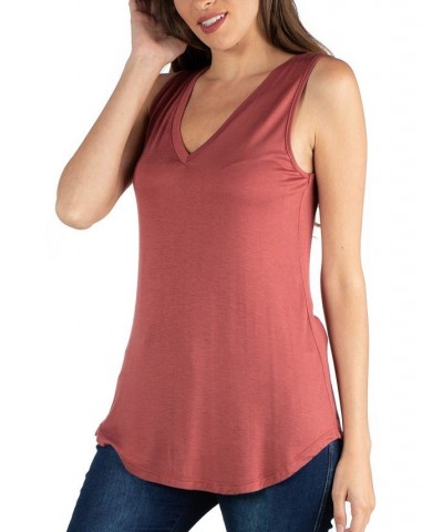 V-Neck Tunic Tank Top with Round Hemline Brown $13.12 Tops