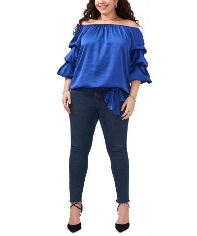 Plus Size Off-The-Shoulder Bubble-Sleeve Top Opulent Blue $24.75 Tops