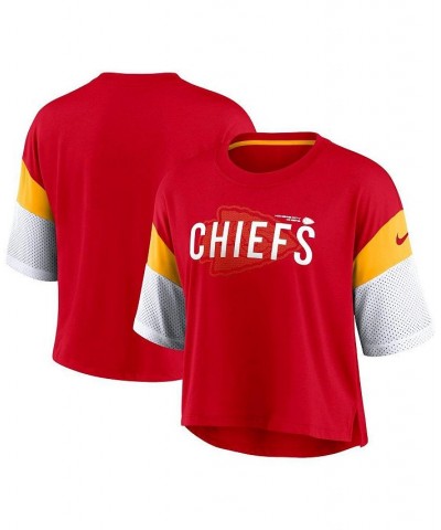 Women's Red and White Kansas City Chiefs Nickname Tri-Blend Performance Crop Top Red, White $25.00 Tops