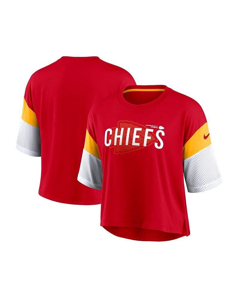 Women's Red and White Kansas City Chiefs Nickname Tri-Blend Performance Crop Top Red, White $25.00 Tops