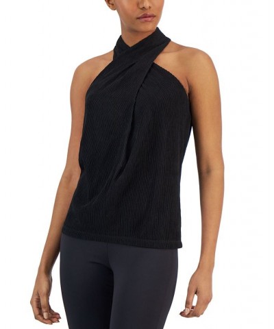 Women's Ribbed Pleated Halter Top Black $44.50 Tops