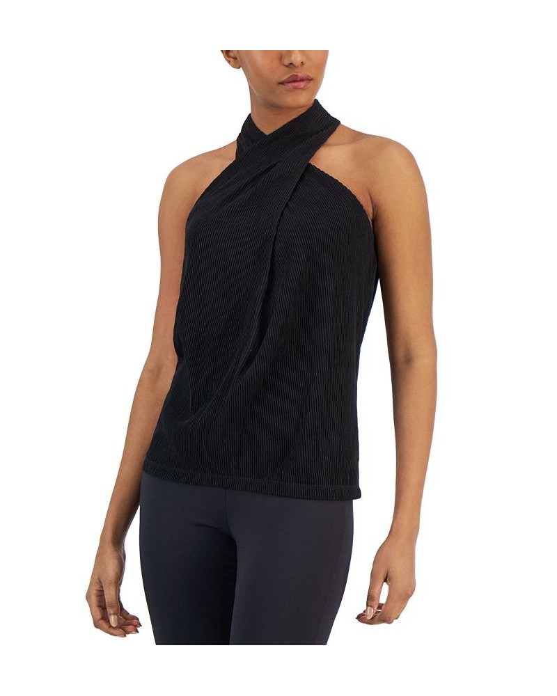 Women's Ribbed Pleated Halter Top Black $44.50 Tops