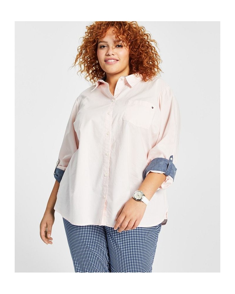 Plus Size Cotton Roll-Tab Shirt Ballet Pink $32.99 Tops