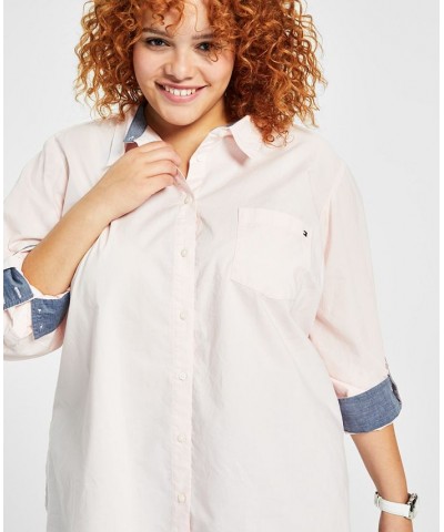 Plus Size Cotton Roll-Tab Shirt Ballet Pink $32.99 Tops