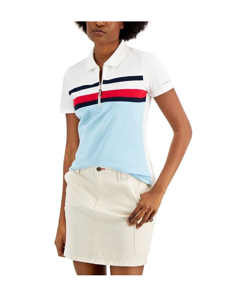 Global Tape Zipper Polo Top Blue $17.86 Tops