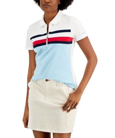 Global Tape Zipper Polo Top Blue $17.86 Tops