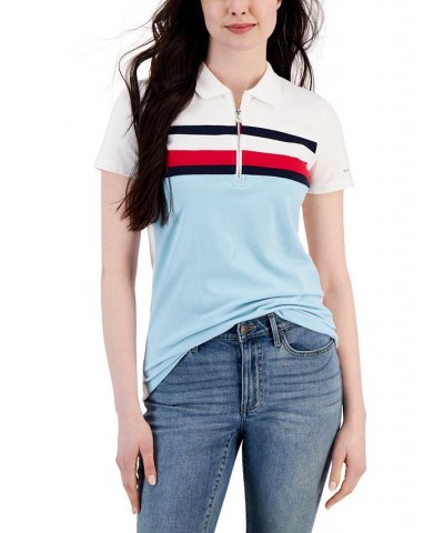 Global Tape Zipper Polo Top Blue $17.86 Tops