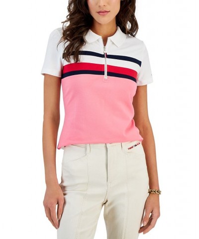 Global Tape Zipper Polo Top Blue $17.86 Tops