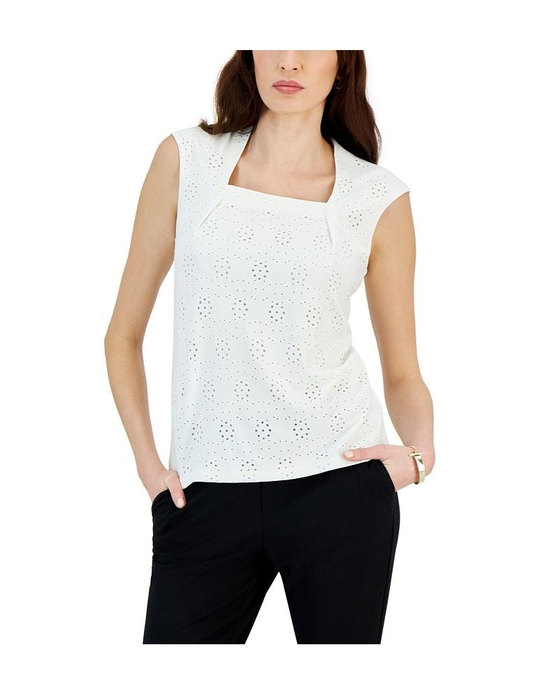 Women's Cap-Sleeve Eyelet Blouse White $28.98 Tops