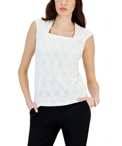 Women's Cap-Sleeve Eyelet Blouse White $28.98 Tops