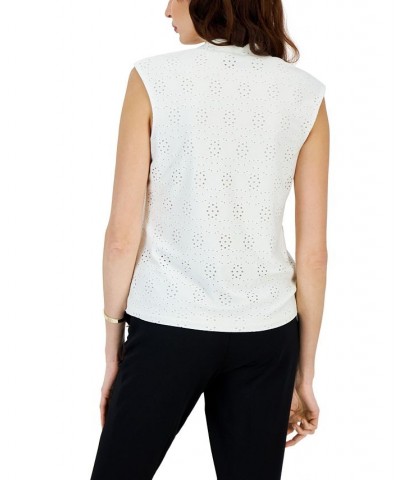 Women's Cap-Sleeve Eyelet Blouse White $28.98 Tops