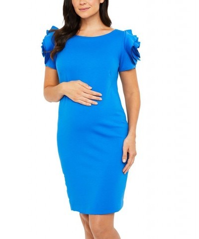 Maternity Ruffled Shift Dress Blue $62.04 Dresses