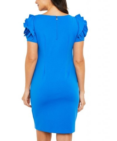 Maternity Ruffled Shift Dress Blue $62.04 Dresses