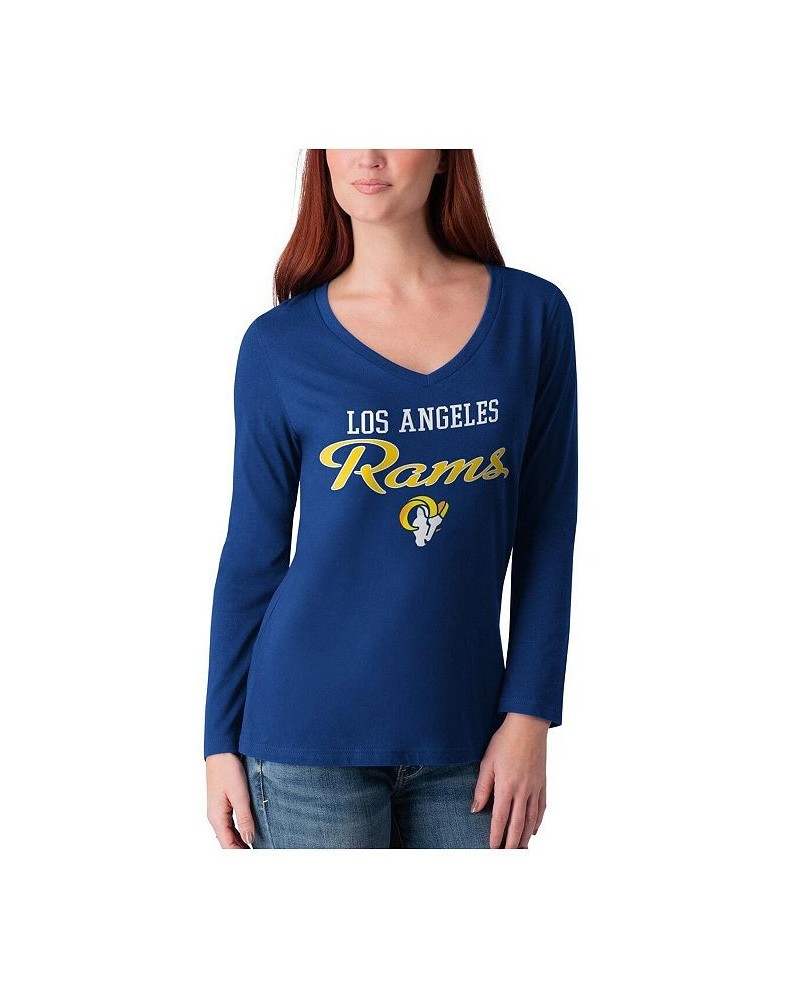 Women's Royal Los Angeles Rams Post Season Long Sleeve V-Neck T-shirt Blue $16.42 Tops