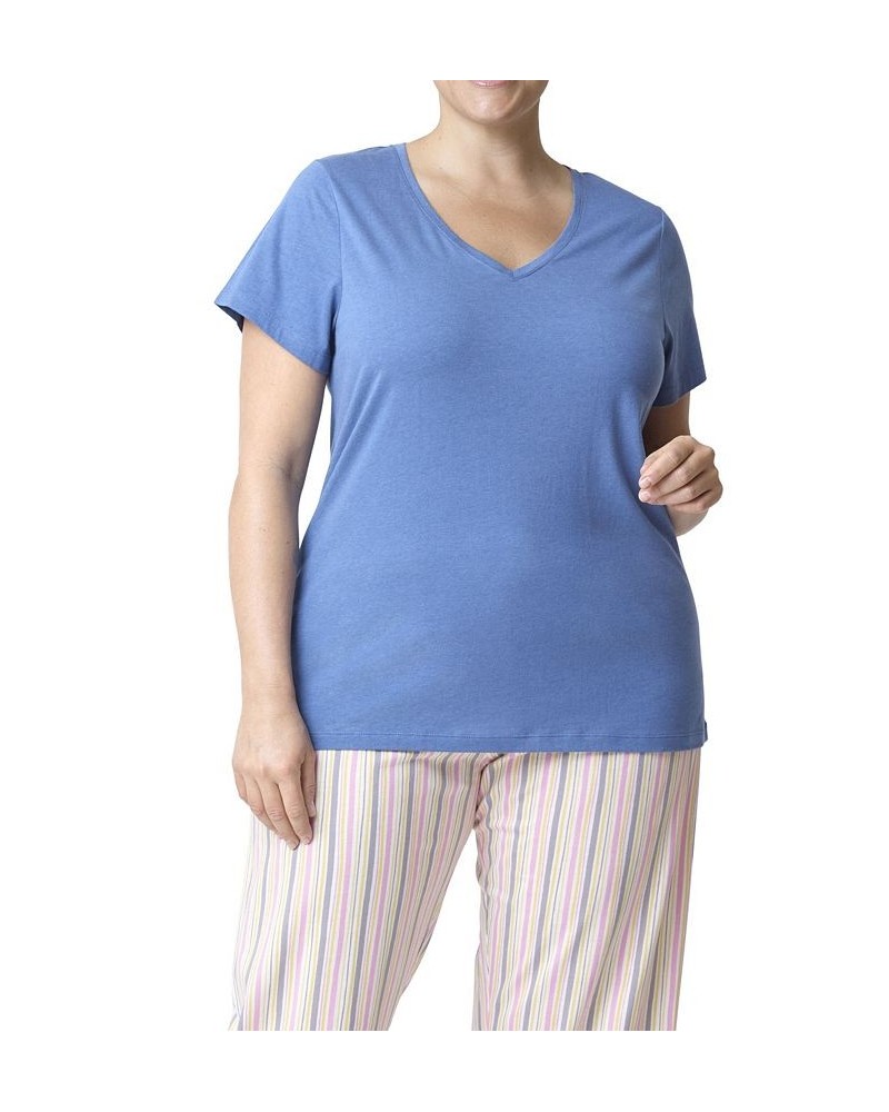 Plus Size Short Sleeve V-Neck Pajama Tee Blue Horizon $11.80 Sleepwear