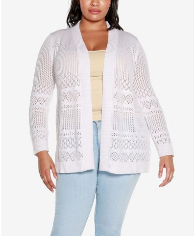 Plus Size Pointelle Long Sleeves Open Cardigan Sweater White $23.37 Sweaters