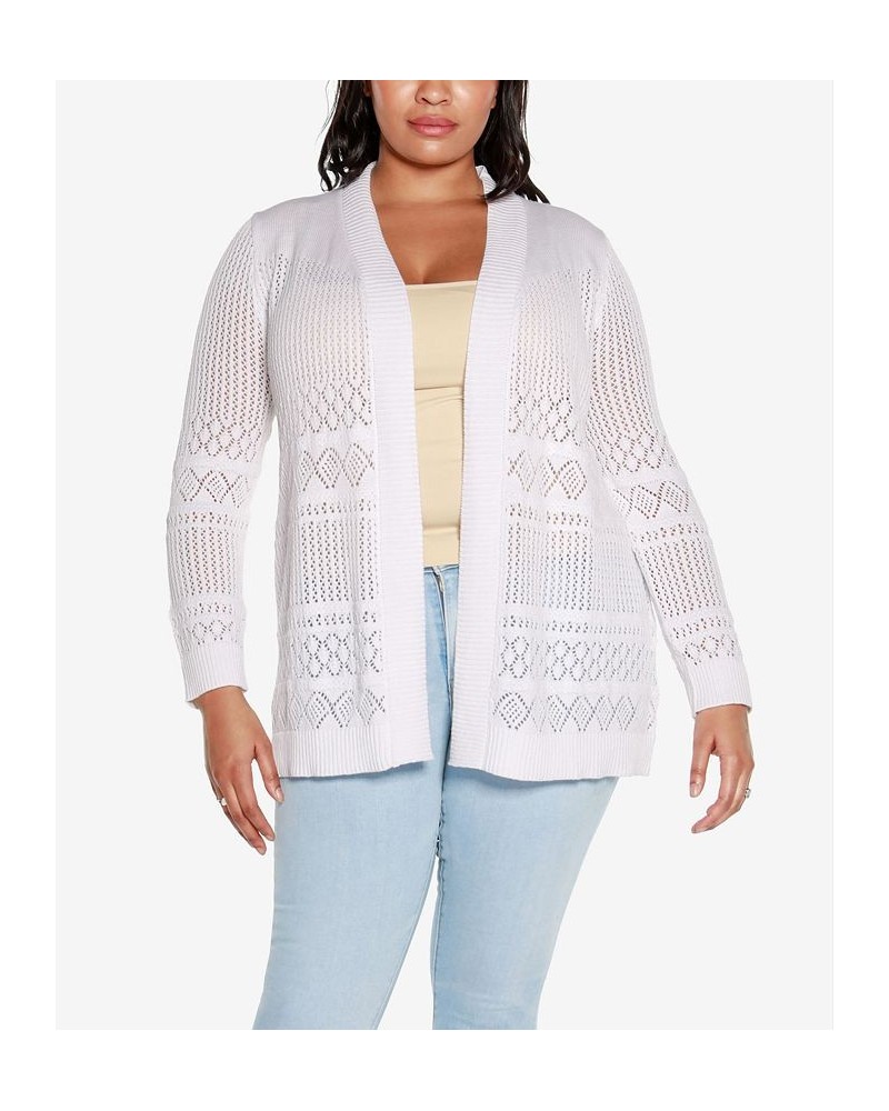 Plus Size Pointelle Long Sleeves Open Cardigan Sweater White $23.37 Sweaters